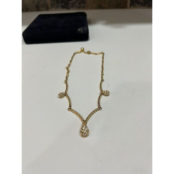 Designer Nolan Miller CZ Teardrop & Gold Link Necklace 17”inch 14K Gold Plated. - Picture 2 of 9
